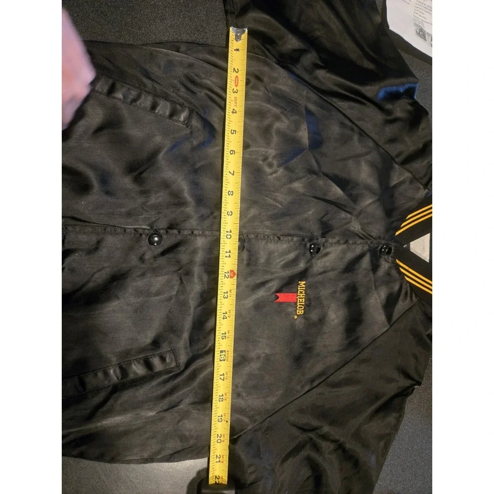 Vintage Michelob Satin Jacket USA Made A&E Eagle Black Snap Front Bomber L